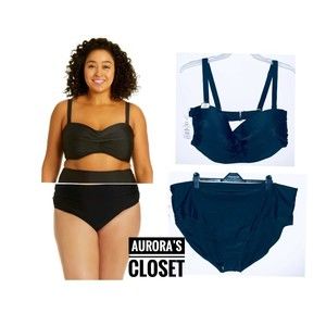 Time Tru 3X Black Bikini Top Bottom Full Coverage Bandeau NWT $37